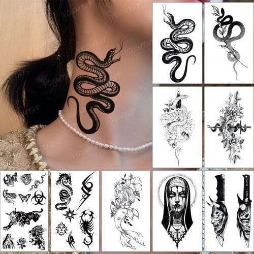 Waterproof Temporary Tattoo Sticker Linear Snake Black Tattoo Hand Arm Leg Tatoo Realistic Body Art Tatto Woman Man Child Tattoo