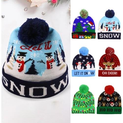 Knitted Hat 2021 Winter Good Thermal Insulation Warm Knitted Beanie with LED Light Christmas Sweater Knitted Hats for Children