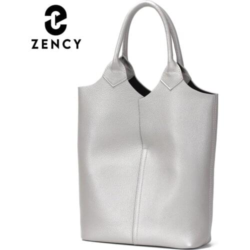 Zency Soft Genuine Leather Handbag Foldable Fashion Ladies Top-handle Bag Simple Casual Shopping Bag Large Capacity Shoulder Bag