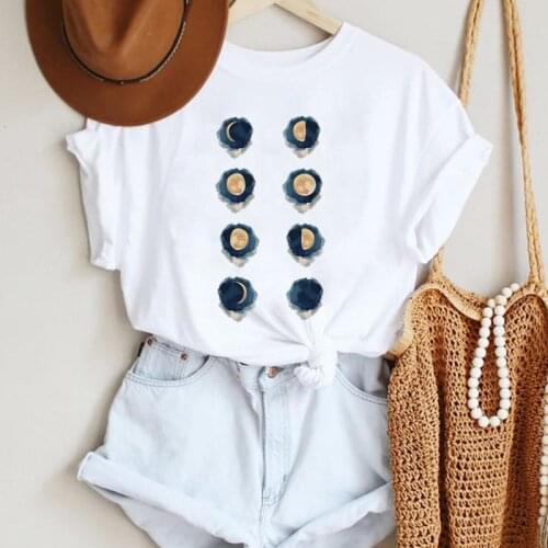 Women Cartoon Watercolor Moon Space Fashion Cute Ladies Summer Lady Print Tee Graphic T Top Female Tshirts Clothes T-Shirt