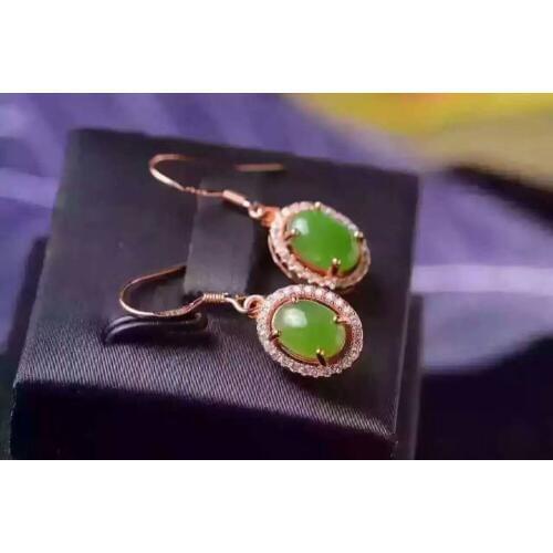 Natural green jasper drop earrings 925 silver Natural gemstone earring women Classic elegant round drop earrings for party