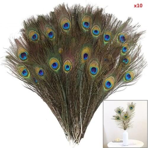10Pcs/Pack Natural Peacock Feather Earring Necklace Clothing Hat Wedding Party Family Wreath Peacock Eye Feathers DIY Decorates