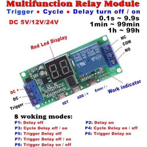 1Pcs Multifunctional Digital Time Infinite delay Switch Timer Relais Module Dc 5V/ 12V / 24V