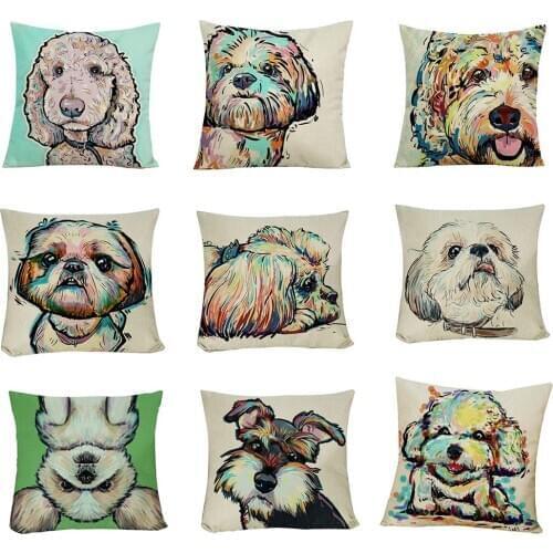 1Pcs Fashion Cartoon Dog Waist Throw Cushion Cover Linen Pillow Case Home Bedroom Office Pillow Case Sofa Bed Decor