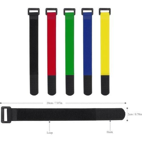 10pcs 20mm*200mm Self Adhesive Reusable Cable Tie 8 INCH Nylon Fastener Hook and Loop Strap Cord Ties PC TV Organizer