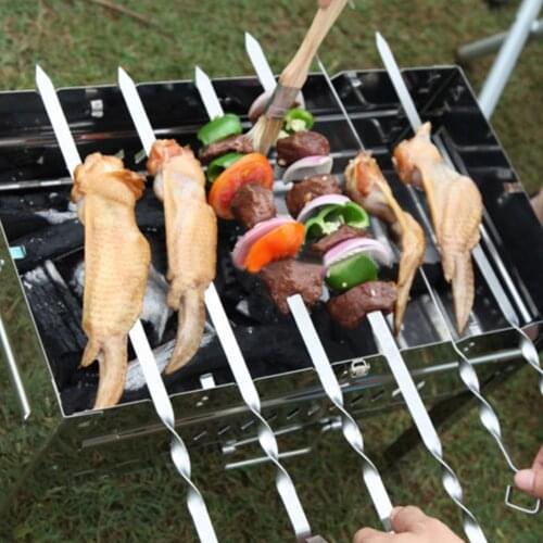 10PCS/set BBQ Barbecue Stainless Steel Grilling Kabob Kebab Flat Skewers Needle