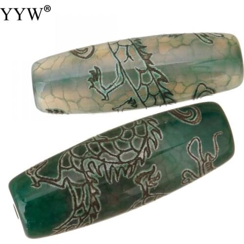 10pcs/Lot Oval Natural Tibetan Agates Dzi Beads For DIY Necklace Making Green Transparent Dragon Pattern Natural Beads 40x15mm