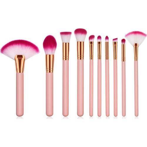 10Pcs Makeup Brushes Set Pink Wooden Handle for Women Foundation Lip Eye Liner maquiagem Make up Brush Beauty Tools Kit