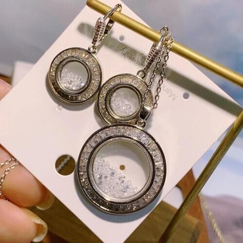 2020 Bridal Jewelry Necklace Earring Simple Design White Color Round Shape Cubic Zircon Jewelry Set Wedding Accessories