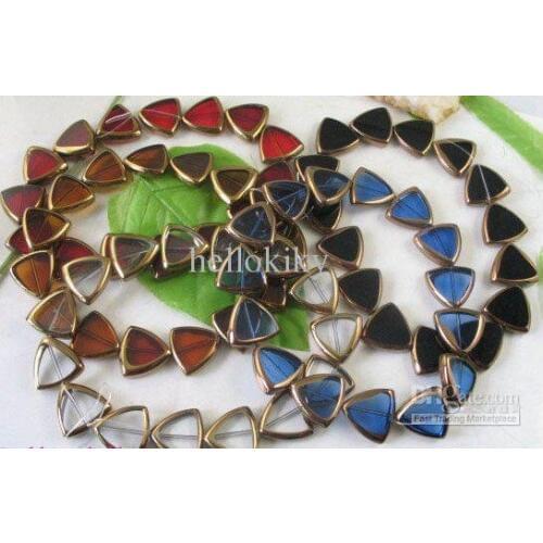 30STRANDS Mixed colour copper rim Triangle Glass beads M2796