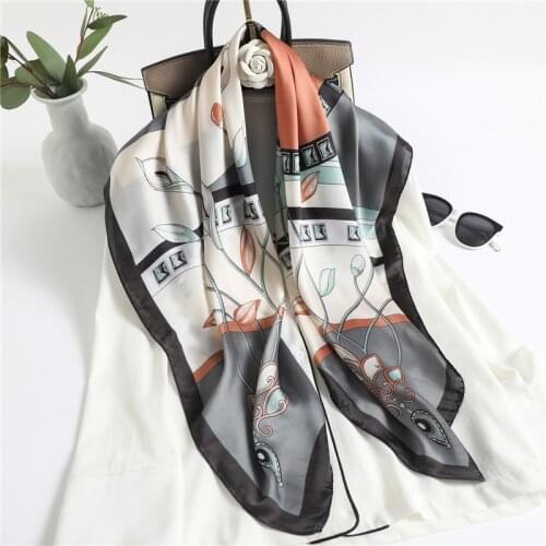 90cm Square Neck Scarf for Women Design Print Foulard Hijab Silk Feeling Neckerchief Bandana Female Shawl Wraps Headband