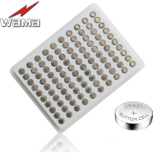 100pcs/pack Wama AG1 LR621 364 1.5V Watch Batteries Camera SR621W Toys Akaline Button Coin Cell Battery