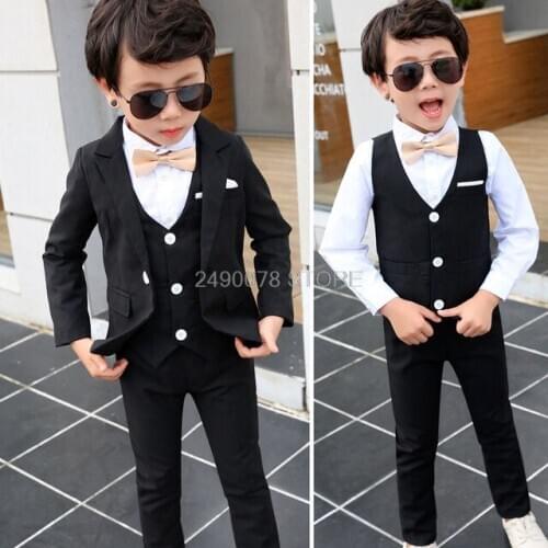 Flower Boys blazer Jacket+Vest+Pants +Bowtie 4Pcs suit School Kids beautiful slim Suit Wedding Birthday Party wear set 2-12 year