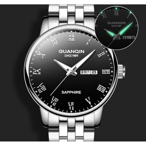 2020 GUANQIN Quartz mens watch waterproof 50 dustproof Luminous simple fashion double calendar date week Mens Wristwatches