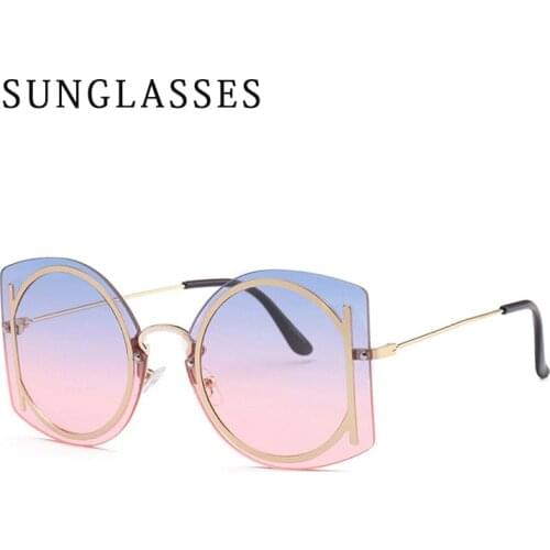 Frameless Trimmed Oval Sunglasses Gradient Color Personalized Metal Travel Glasses Oculos Sol Feminino