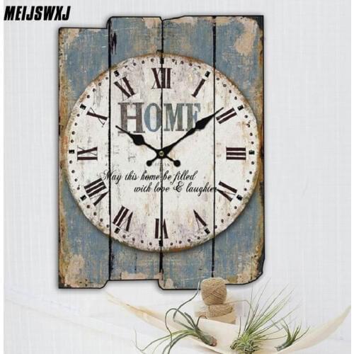 Meijswxj Wooden Wall Clock Saat Relogio De Parede Living Room Decorated Clock Retro Creative Home Decoration Watch Timing Tool