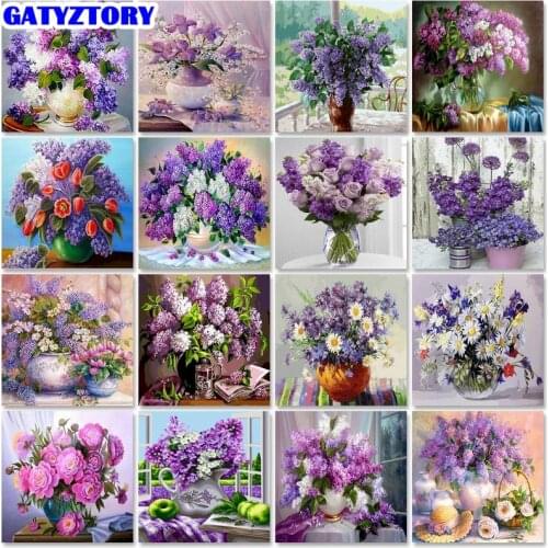 GATYZTORY Purple Flower Pictures By Number Drawing On Canvas HandPainted Painting Art Gift DIY Painting By Number Kits Home Deco