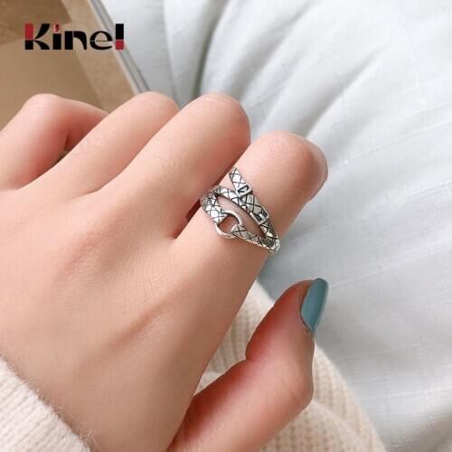 Kinel Vintage Serpentine Belt Buckle Ring Real Silver 925 Jewelry For Charm Women Birthday Punk Party Accessories Gift