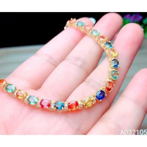 KJJEAXCMY fine jewelry 925 sterling silver inlaid Natural color sapphire women luxury exquisite gem hand bracelet support detect