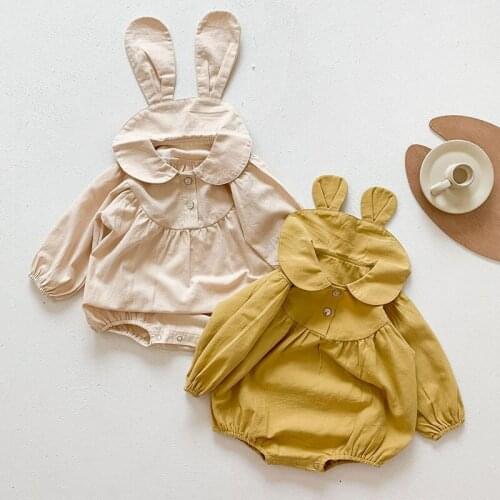 Spring Newborn Infant Baby Girls Rabbit Ears Rompers Clothing New 2021 Kids Girl Long Sleeve Pure Color Rompers Clothes