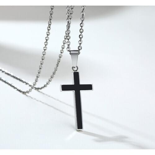 Meaeguet Black Color Classic Cross Pendant For Female Simple Stainless Steel Collier Femme Cruz Pendants