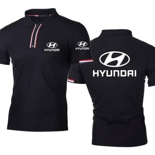 NEW Summer Fashion Mens tops Hyundai Car Logo Printing Cotton Solid color Striped Splicing High Quality Mens short sleeve