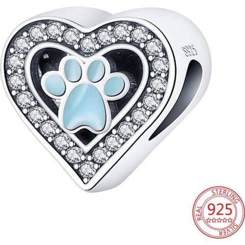 New 925 Sterling Silver Fit Pandora Bangle Making Fashion DIY Jewelry for Women Heart-shaped Zircon Blue Bear Paw Bracelet Beads