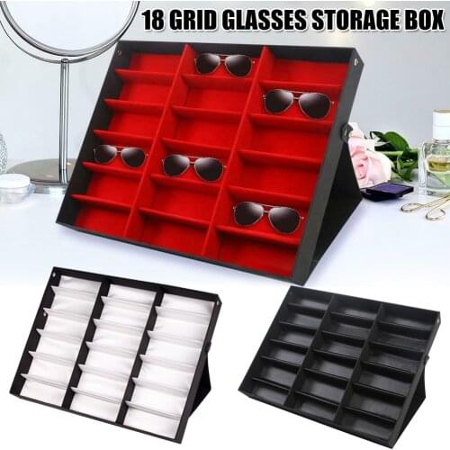 New 18 Grids Modern Foldable Eyeglass Storage Box Sunglasses Eye Glasses Storage Case Display Stand Holder Case Organizer
