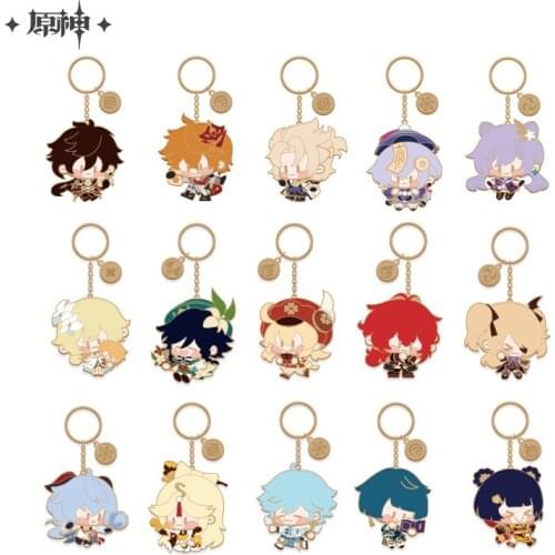 Genshin Impact Mondstadt Mihoyo Official Products Lovely Metal Character Pendant Bag Pendant Game Periphery Diluc Qiqi Albedo
