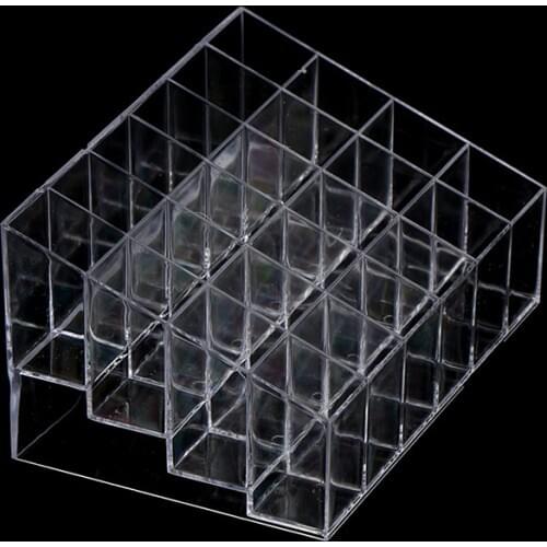 Clear Acrylic 24 Grid Makeup Organizer Storage Box Lipstick Nail Polish Display