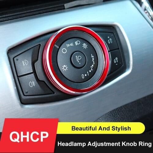 QHCP Headlight Button Cover Ring Aluminum Alloy Head Lamp Circle Trim Sticker Interior For Ford Mustang 2015 2016 2017 2018 2019
