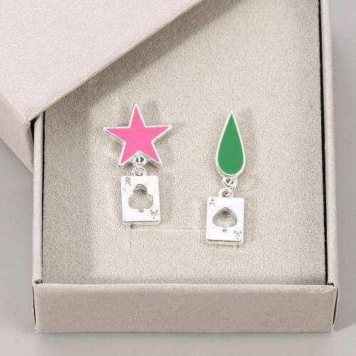 Cosplay Hisoka Earrings Anime Hunter-x-Hunter Stars Teardrop Poker-Design Drop Earrings For Women Men Fashion Jewelry