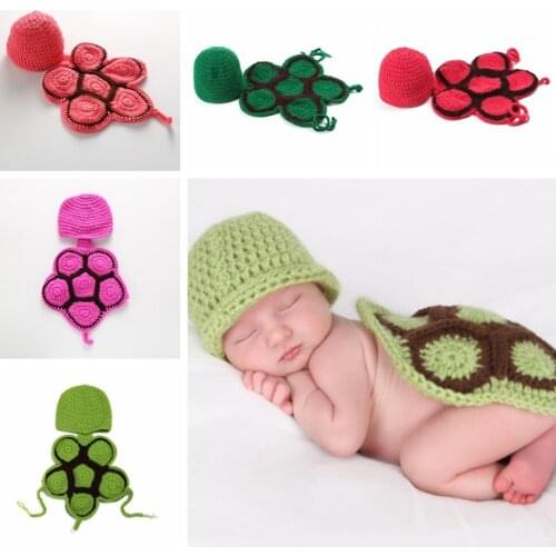 Lovely Turtle Shell Baby Hat with Cape Set Newborn Photography Prop Infant Crochet Tortoise Pictures Clothing Accessories