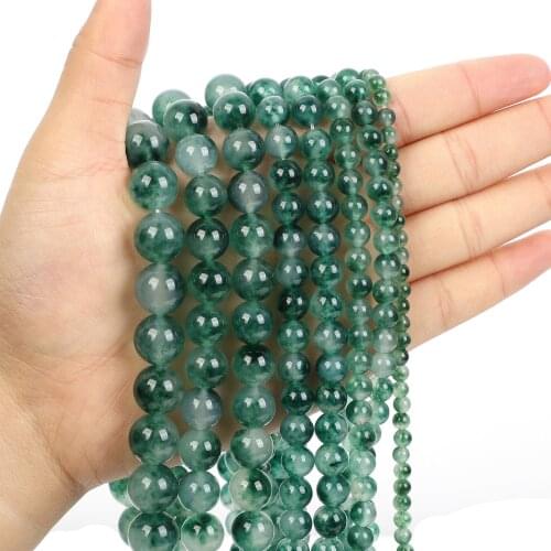 Natural Stone Aquatic plants Chalcedony Charm Round Loose Beads for Jewelry Making Needlework DIY Bracelet Strand 4-12 MM