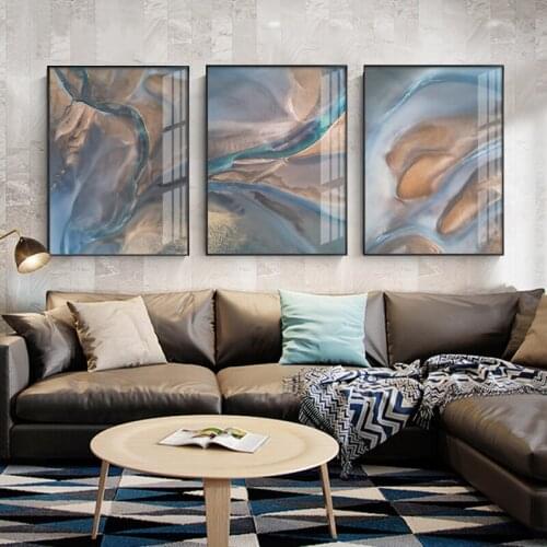 Blue Golden Modern Abstract Wall Luxury Poster Nordic Canvas Print Painting Contemporary Art Decoration Picture Living Room Deco