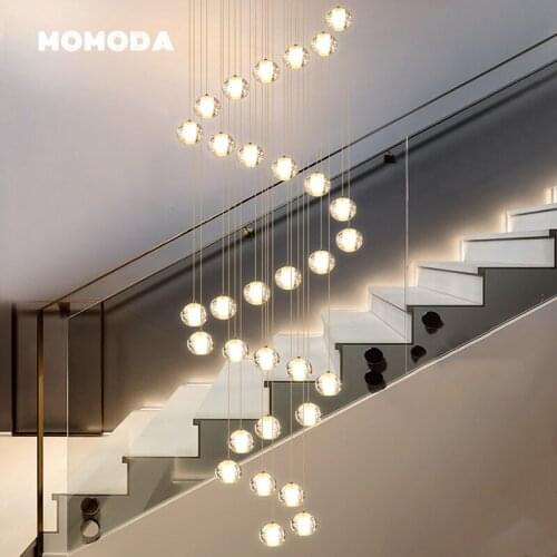 Modern LED Chandeliers Lighting Nordic Ball Crystal Stainless Steel Pendant Hanging Lamps Bedroom Living Room Staircase Lights