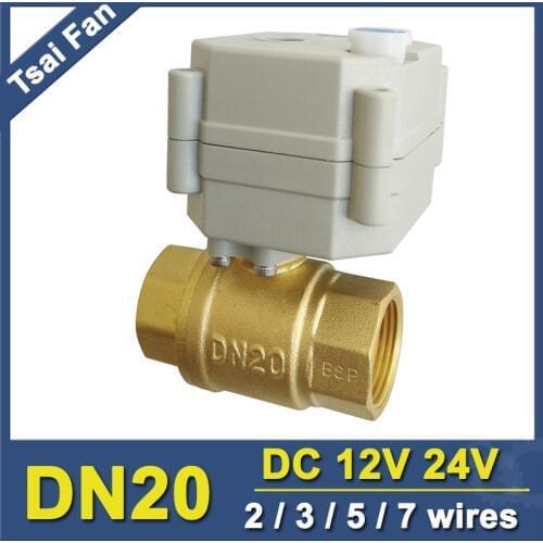 TF20-B2-B 2/3/5/7 Wires Brass 3/4'' Electric Actuated Valve DN20 Full Port Metal Gear Motorized Valve With Manual Override