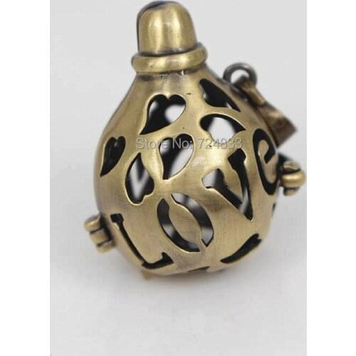 Vintage Bronze tone Filigree Hollow Wish Bottle LOVE Cage Locket Pendants For DIY Essential Oil Diffuser Perfume Chime Necklace