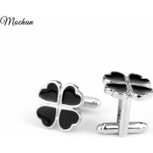 MQCHUN French shirt cufflinks for mens Brand Black Clover Cuff links Abotoadura Buttons Wedding 2017 High Quality