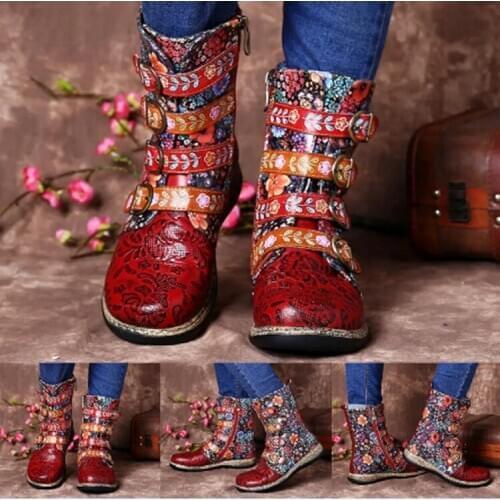 2020 Boots Woman Shoes Western Cowboy Style Europe and Handsome Retro Small Ladies Floral Boots Winter Boots Women