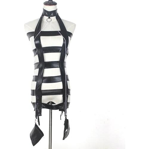 Patent Leather Catsuit Sexy Lingerie for Women Wet Look Bandage Chain Handcuffs Bodysuit with Stocking Garter Belts Jumpsuits