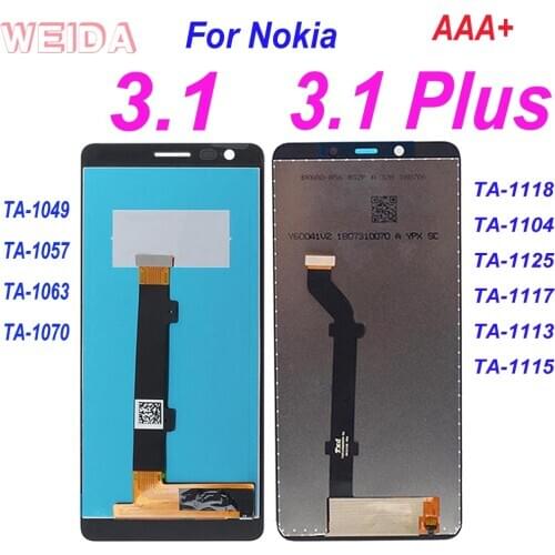 AAA+ LCD For Nokia 3.1 LCD TA-1049 TA-1057 Display Touch Screen Digitizer Assembly For Nokia 3.1 plus LCD TA-1118 TA-1104