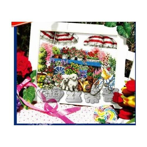 Gold Collection Beautiful Counted Cross Stitch Kit Flower Shop The Florist and Little Dog Puppy dome