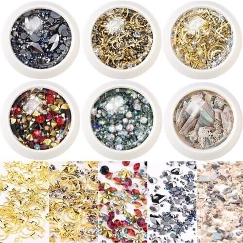 1box New Natural Shell Stickers Star Month Rivet Micro Drill Point Bottom Rhinestone Shaped Diamond DIY Nail Art