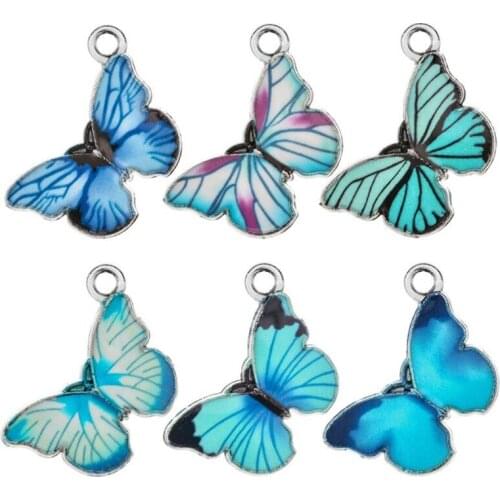 10 PCS Gift Earrings Accessories DIY Material Necklace Bracelet Handmade Jewelry Blue Enamel Butterfly Charms Animal Pendants