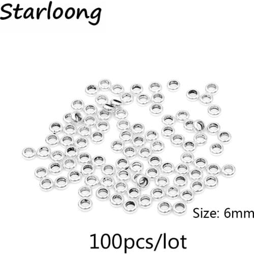 100pcs/lot vintage antique silver plated zinc alloy big hole round flat spacer beads DIY jewelry making for bracelet necklace