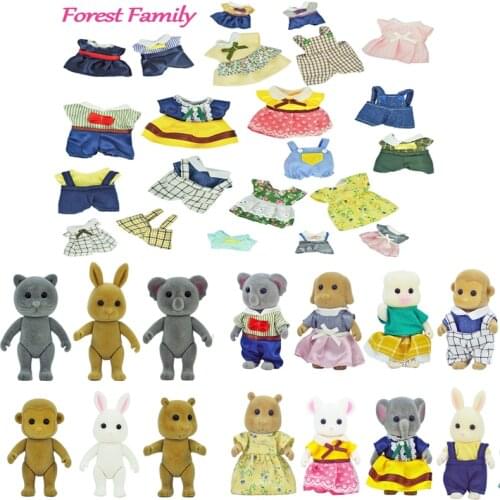 2PC Casual Outfits Shirt Skirt Pants Dress Dollhouse Accessories Clothes for 1/12 Forest Family Critters Pretend Play Toys