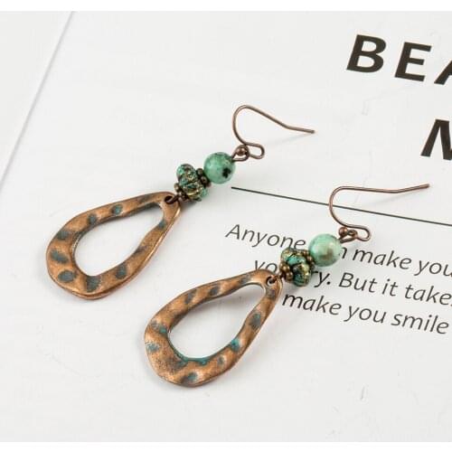 2019 New vintage alloy earring Fashion ethnic Fish hook natural stone beads dangle earrings for women Charm ear jewelry gift