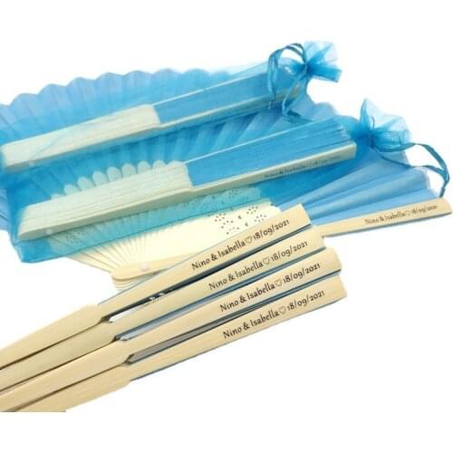 36PCS Wedding Fan in Yarn Bag Custom Printing Personalized Hand Foldable Bamboo Fan with Organza Bag Party Decoration Supplies