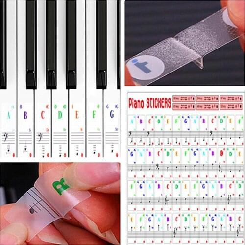 37/49/61/88 Keys New Colorful Transparent Piano Keyboard Stickers Electronic Keyboard Sound Name Key Stave Note Symbol Sticker